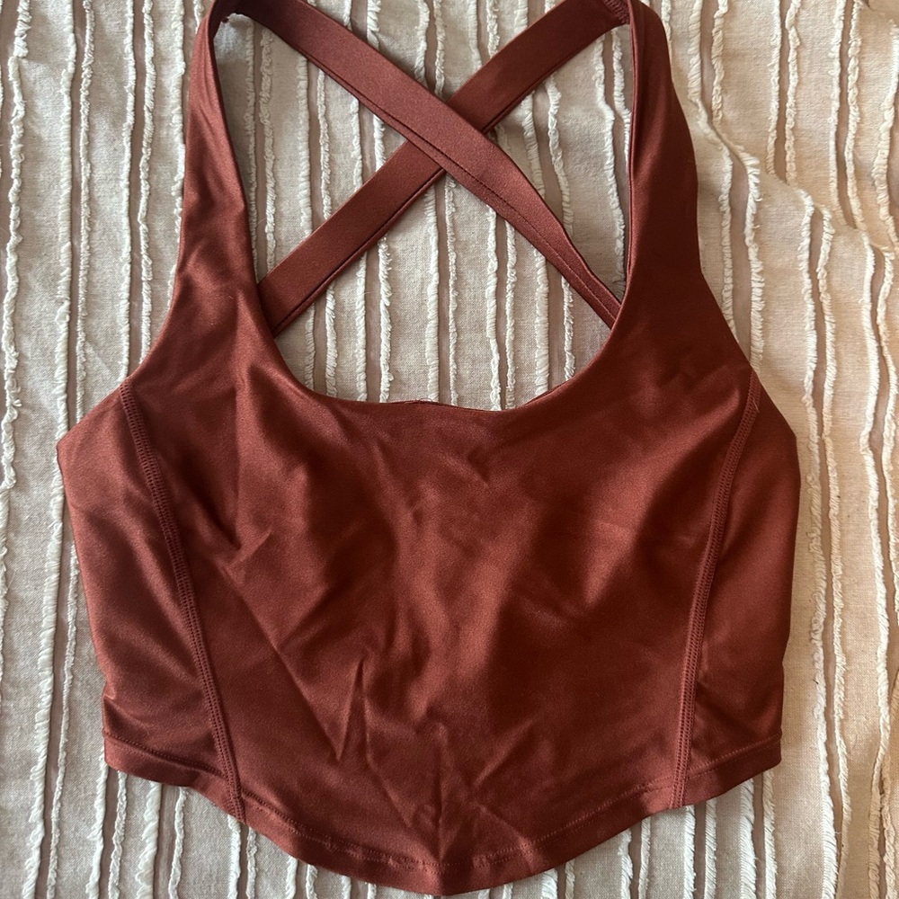 Rust Brown Cross-Back Crop Top